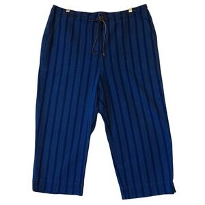 Lauren Ralph Lauren size 16W‎ blue striped wide leg pants leather tie belt